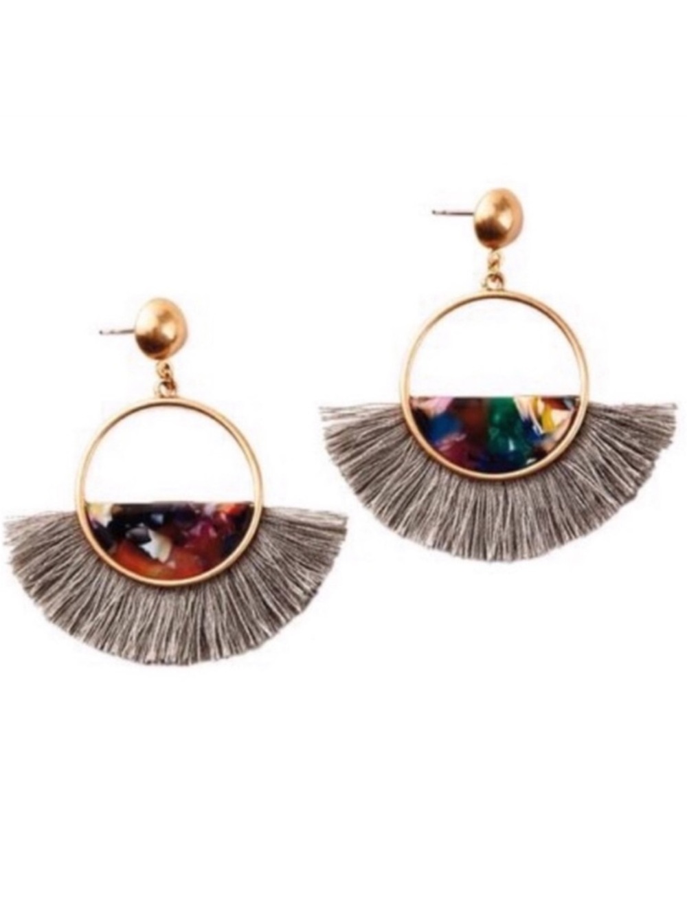 Canvas Style Jewel Abalone Hoop Fringe Earrings, Jewel-Tone Gold Earrings